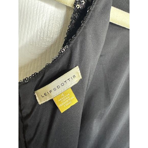 LEIFSDOTTIR Anthropoligie Stripes Sequin Fit & Flare Black Teal Dress Size 4 - Picture 10 of 12